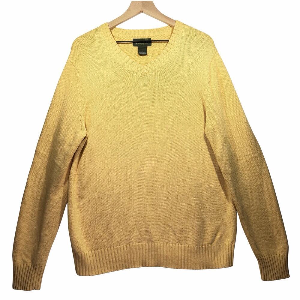 Vintage Eddie Bauer Sweater Yellow Heavy Cotton Y2K Made in USA Mens size L